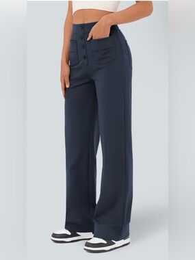 Women's Day stretch High-Waist Straight Wide-Leg Pants – Navy